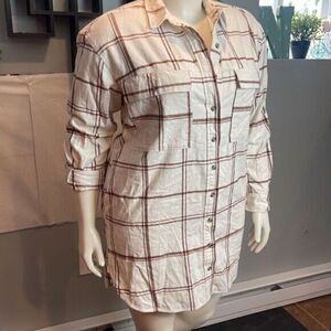 Universal Thread Shirt Dress Size XXL Cream Brown Flannel 100% Cotton‎